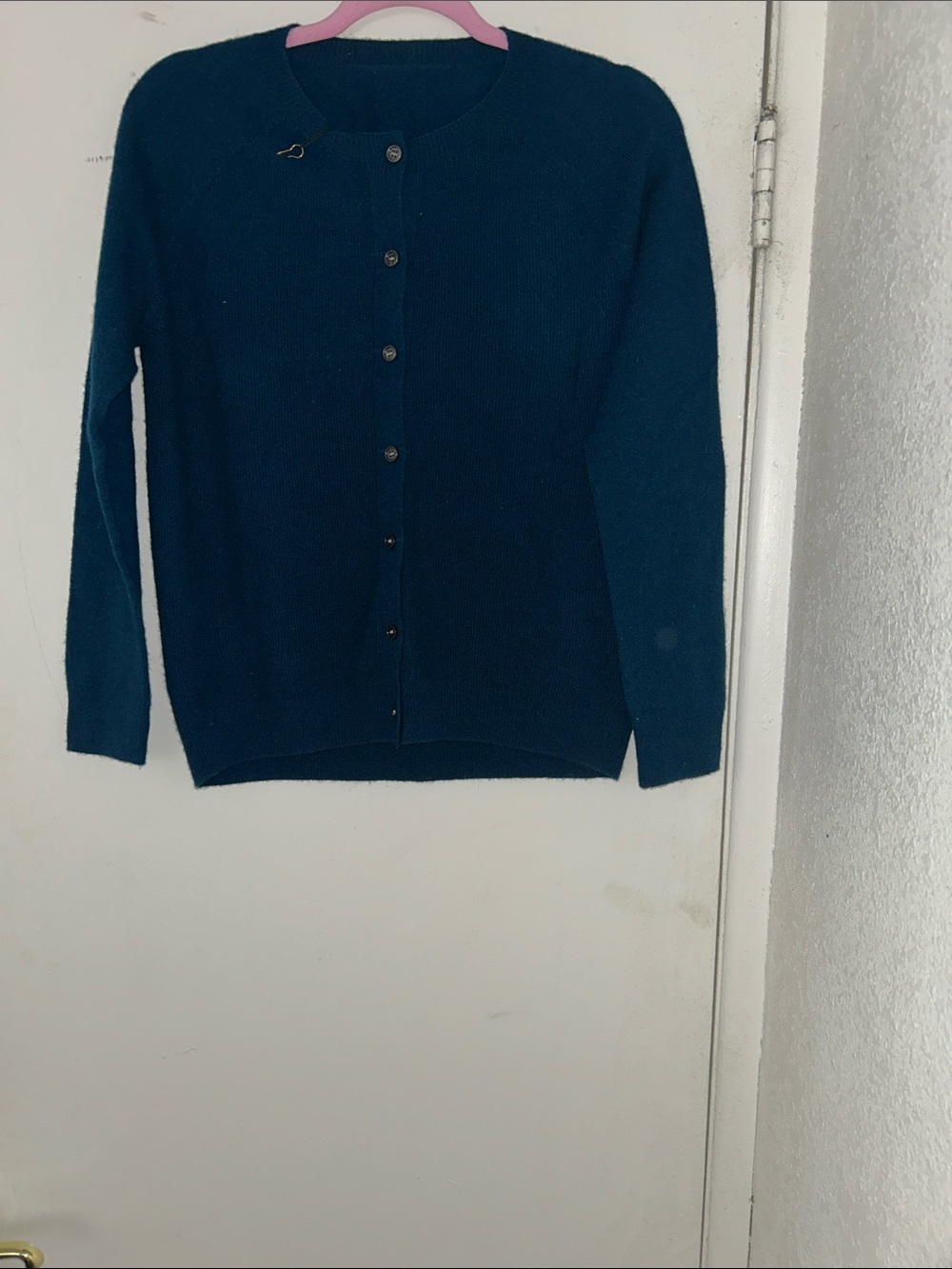Women’s Teal Crewneck Button-Front Cardigan Sweater